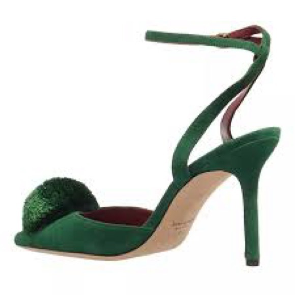 kate spade New York Women's Amour Pom Pom Ankle Strap High Heel Pumps in Green - Picture 4 of 12